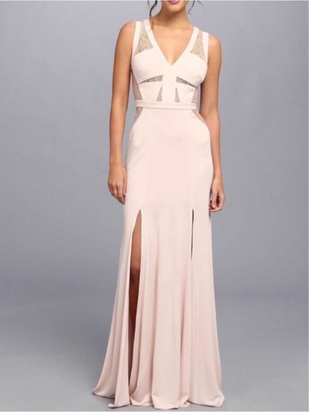 NEW BCBG MAXAZRIA Cristy Blush Barre Pink Rose Lace Sleeveless Dress Gown, Sz 0